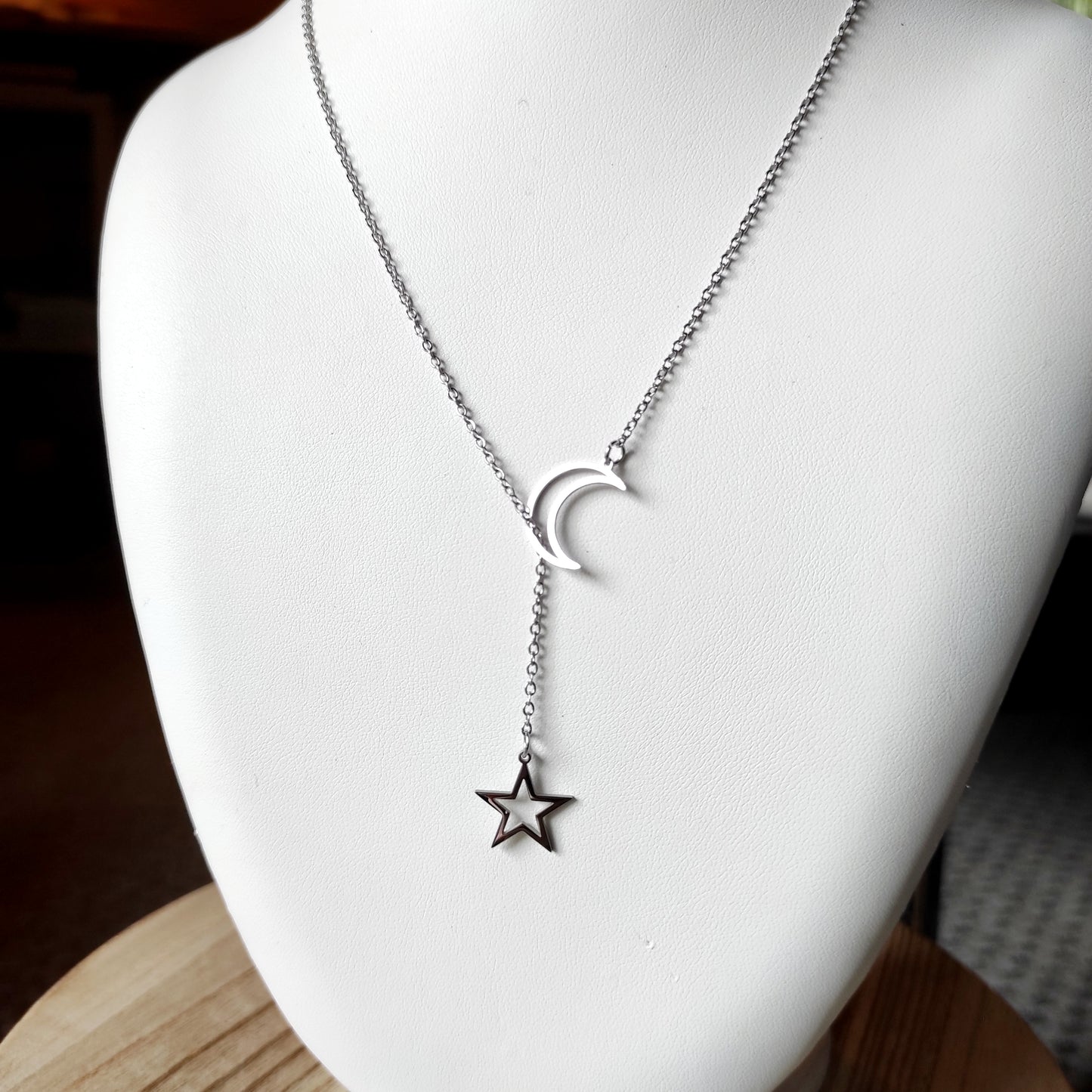 Collier chaîne lune et étoile