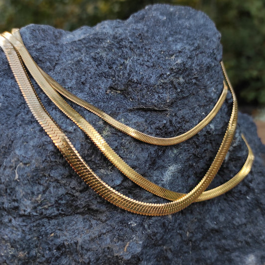 Collier - Chaîne Serpent plate acier inoxydable en doré ou argenté 3MM 4MM 5MM